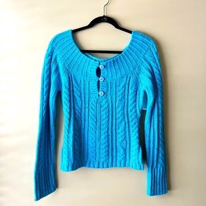 Crewneck Sweater Teal Blue Knitted Sweater Winter Fashion